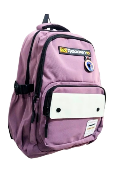 5 bölmeli keten okul çantası su geçirmez full astarlı menekşe lilası - 2
