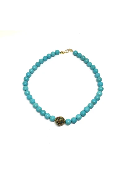 Dogal Firuze Tasli Afgan Uclu Ozel Tasarim Otantik Kolye Yvl100