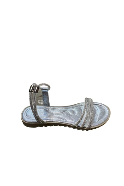 güven kundura Kadın Düz İnce Tabanlı Taşlı Sandalet - Resim 8