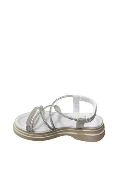 Shoes Kadın Düz Kalın Tabanlı Taşlı Yazlık Sandalet - Resim 2