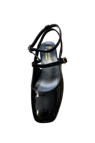 AYEM Kadın Kısa Kalın Topuklu Rugan Yazlık Babet - Resim 5