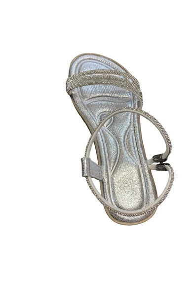 güven kundura Kadın Düz İnce Tabanlı Taşlı Sandalet - Resim 5