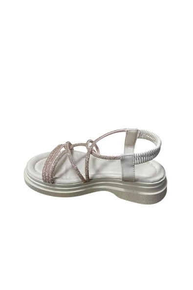 Shoes Kadın Düz Kalın Tabanlı Taşlı Yazlık Sandalet - Resim 11