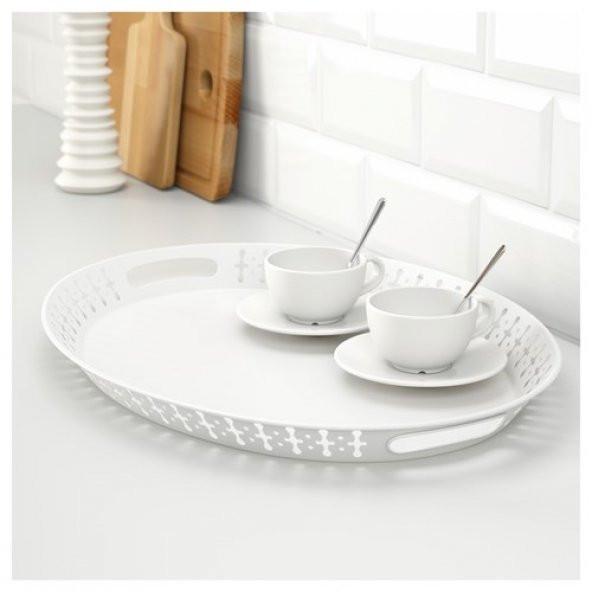 Servis-Sunum Tepsi 52x39 cm Beyaz Renk ikea Yuvarlak Tepsi Çelik - 3
