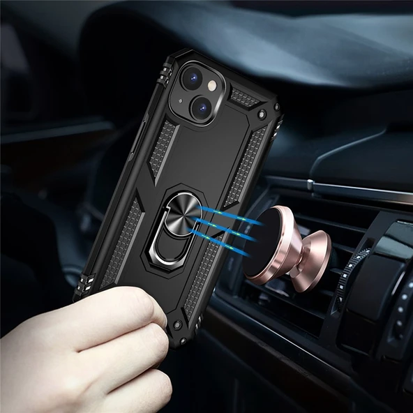 iPhone 15 Uyumlu Kamera Korumalı Standlı Yüzüklü Tank Kılıf - 3