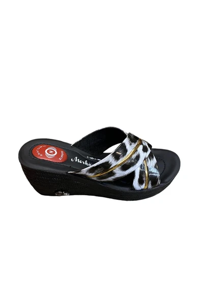 Merkür Kadın Leopar Dolgu Topuk Terlik - Resim 3