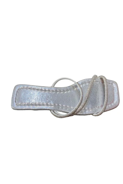 Shoes Kadın Düz Taşlı İnce Taban Siyah Gümüş Terlik - Resim 2