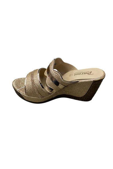 PARMİ Kadın Dolgu Topuk Simli Taşlı Terlik - Resim 12