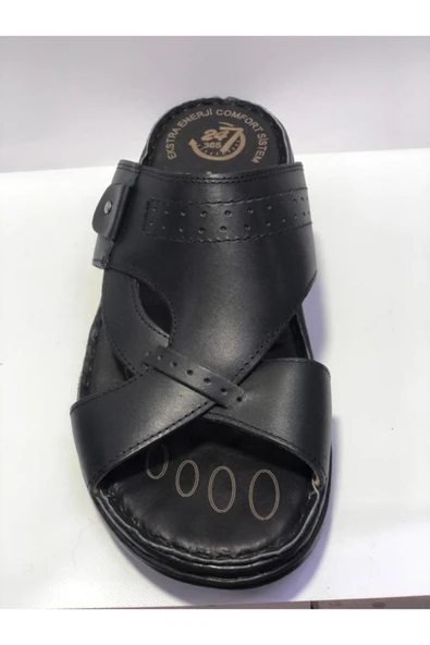EKİCİ Erkek Siyah Deri Terlik - Resim 4