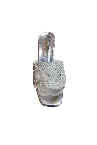 Shoes Kadın Taşlı Kalın Kısa Topuklu Abiye Terlik - 2
