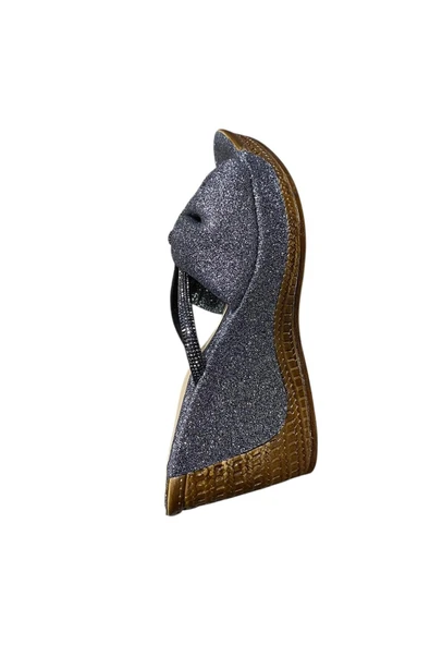 Miss Kadın Dolgu Topuk Simli Taşlı Terlik - Resim 2