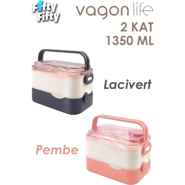 Vagonlife 1350 ml Iki Kat Üç Bölme Paslanmaz Çelik Lunch Box Yeni Nesil Sefer Tası-Sos Kaseli MODEL-FFLBOX10110-2S - 5