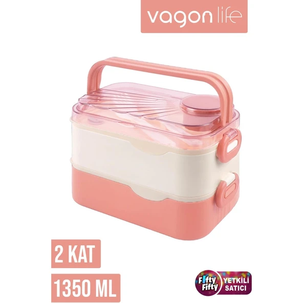 Vagonlife 1350 ml Iki Kat Üç Bölme Paslanmaz Çelik Lunch Box Yeni Nesil Sefer Tası-Sos Kaseli MODEL-FFLBOX10110-2S