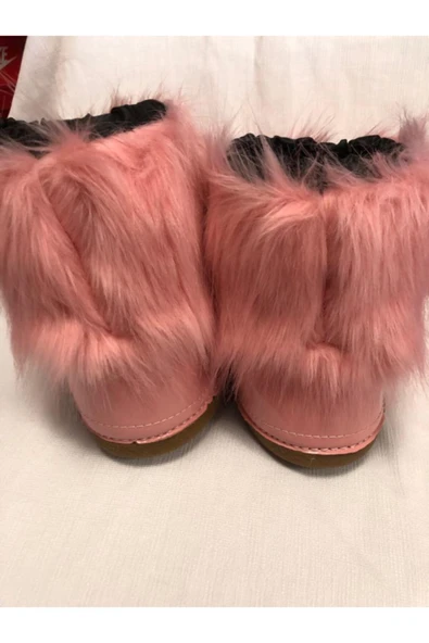 güven kundura Pembe Tüylü Kadın Ev Botu - 4