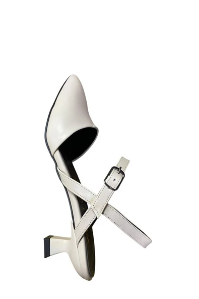 WHİTE LİNE Kadın Arkası Açık Burnu Kapalı kısa Kadeh Topuk Stiletto - Resim 2