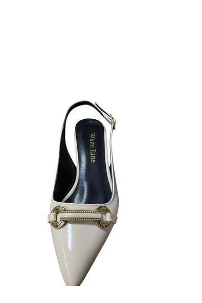 WHİTE LİNE Kadın Tokalı Kısa İnce Topuk Rugan Stiletto - Resim 7