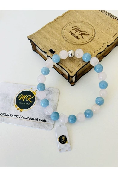 GERÇEK PEMBE MAVİ KUVARS TAŞI BİLEKLİK MK.021.010 - Resim 2