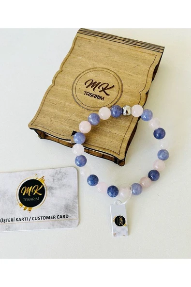 MK TASARIM GERÇEK PEMBE MOR KUVARS TAŞI BİLEKLİK MK.021.011 - Resim 2