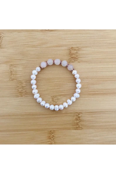 MK TASARIM GERÇEK İNCİ, PEMBE KUVARS BİLEKLİK MKT060 ürün görseli