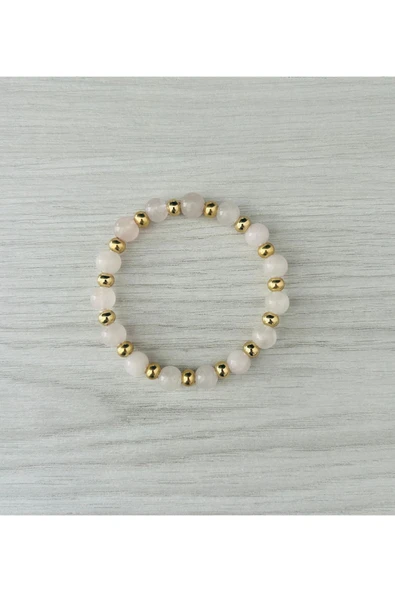 MK TASARIM GERÇEK PEMBE KUVARS TAŞI BİLEKLİK MK001 ürün görseli