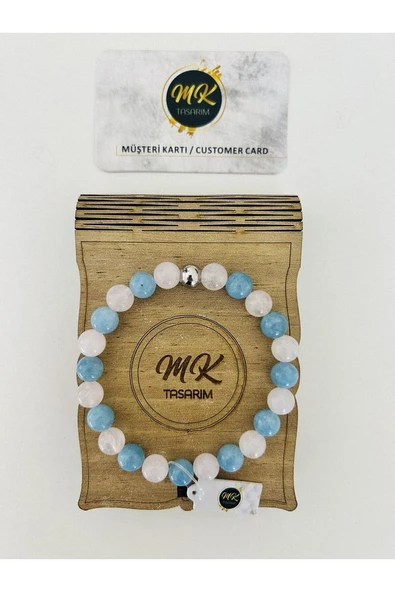 GERÇEK PEMBE MAVİ KUVARS TAŞI BİLEKLİK MK.021.010 - Resim 3