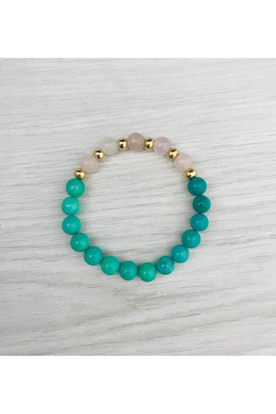 MK TASARIM GERÇEK AVENTURİN - PEMBE KUVARS BİLEKLİK MKT050 ürün görseli