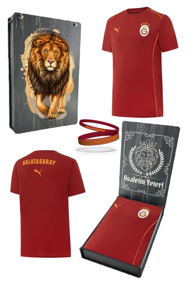 Galatasaray Orijinal Lisanslı 2024/25 Kırmızı Antrenman T-Shirt + Bileklik Set Hediyelik Ahşap Kutulu