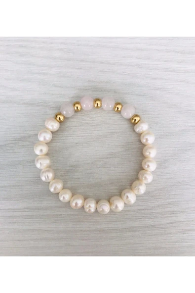 MK TASARIM GERÇEK İNCİ PEMBE KUVARS BİLEKLİK (A+ KALİTE ) MKT2025017 ürün görseli