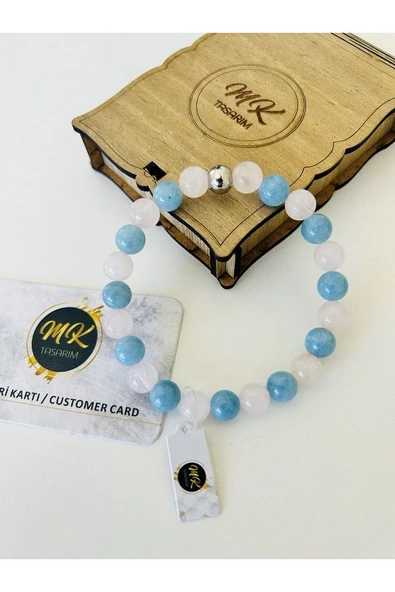 GERÇEK PEMBE MAVİ KUVARS TAŞI BİLEKLİK MK.021.010 - Resim 4