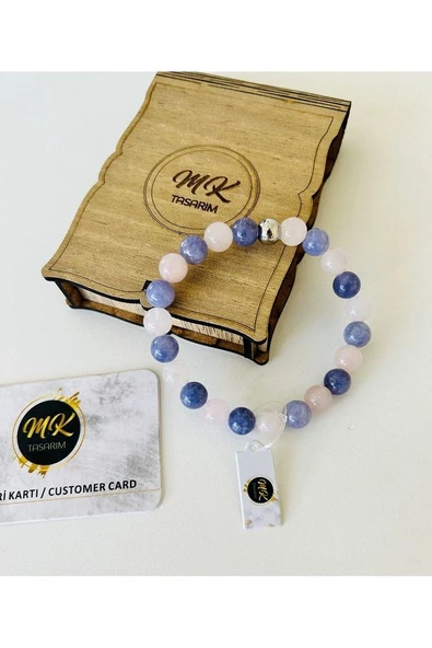 MK TASARIM GERÇEK PEMBE MOR KUVARS TAŞI BİLEKLİK MK.021.011 - Resim 5