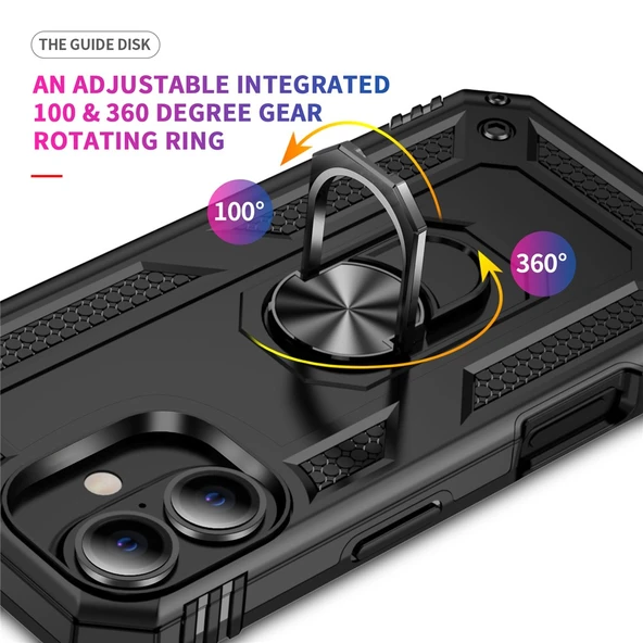 iPhone 16 Plus Uyumlu Kamera Korumalı Standlı Yüzüklü Tank Kılıf - 3