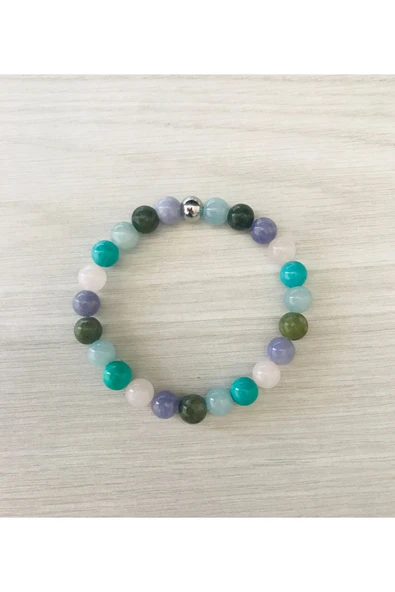 MK TASARI GERÇEK MAVİ KUVARS, YEŞİM, MOR KUVARS, PEMBE KUVARS, TURKUAZ BİLEKLİK MKT058 ürün görseli