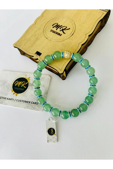 MK TASARIM GERÇEK AVENTURİN TAŞI BİLEKLİK MK.032.001 - Resim 3