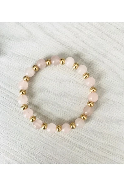 MK TASARIM GERÇEK PEMBE KUVARS TAŞI BİLEKLİK - MKT2025001001 ürün görseli