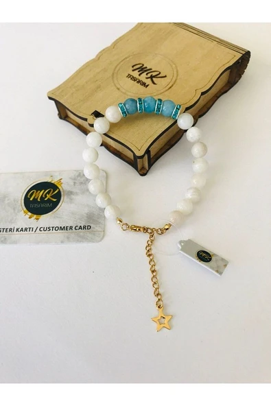 MK TASARIM GERÇEK AYTAŞI MAVİ KUVARS BİLEKLİK MK.36.5 - Resim 2