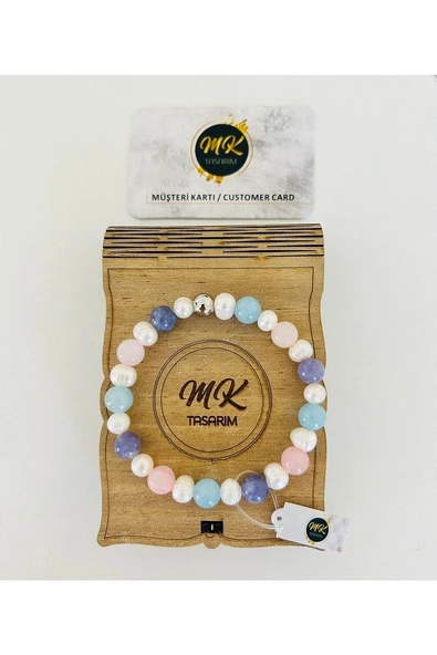Gerçek Inci -gerçek Mavi,pembe, Mor Kuvars Bileklik | Mktasarım Kutusunda | Mktasarım Müşteri Kartlı - Resim 4