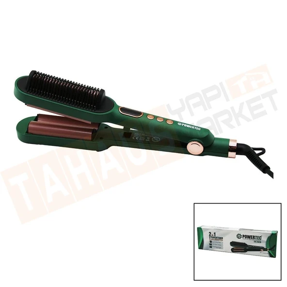 Powertech Tr-2820 (2ın1) (Fırça & Dalgalı) Saç Düzleştirici (Led Ekran & Sıcaklı Ayar=140°-220° & 360° Döner Kablo)*1