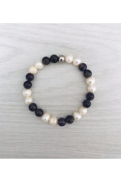 MK TASARIM GERÇEK İNCİ AMETİST TAŞI BİLEKLİK MKT20250009 ürün görseli