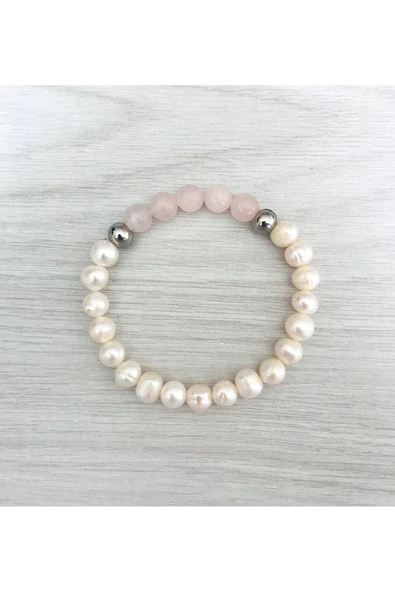 MK TASARIM GERÇEK İNCİ PEMBE KUVARS TAŞI BİLEKLİK - MKT2025002001 ürün görseli