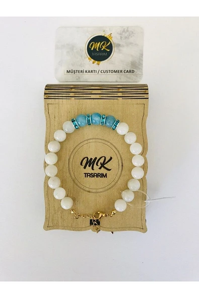 MK TASARIM GERÇEK AYTAŞI MAVİ KUVARS BİLEKLİK MK.36.5 ürün görseli