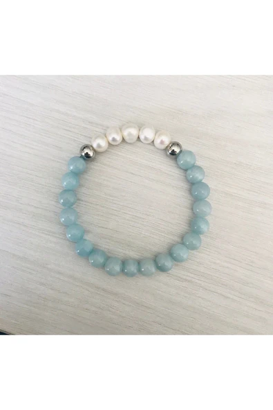 MK TASARIM GERÇEK İNCİ - MAVİ KUVARS BİLEKLİK MKT20250002 ürün görseli