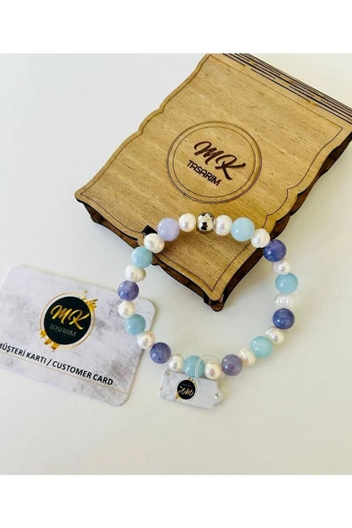 Gerçek Inci-mavi- Mor Kuvars Bileklik MKT.1.95 - Resim 2