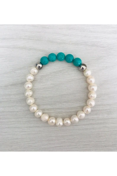 MK TASARIM GERÇEK İNCİ TURKUAZ BİLEKLİK MKT2025014 ürün görseli