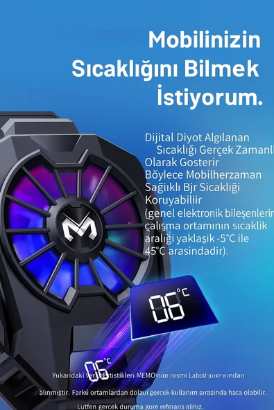 qasul Dijital Göstergeli RGB Led Işıklı Gamer Oyuncu Telefon Ve Tablet Soğutucu - 4