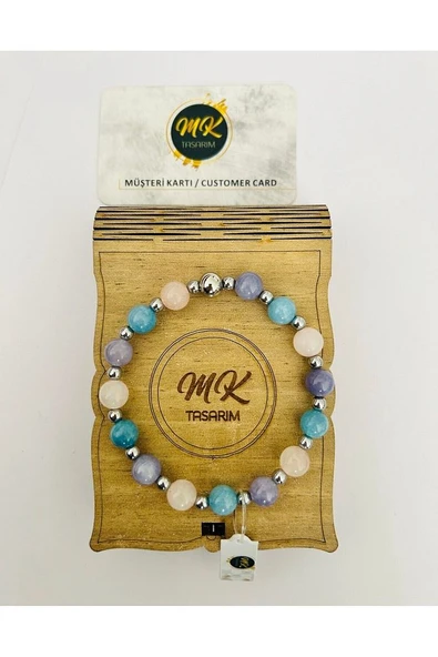 Gerçek Mavi - Pembe - Mor Kuvars Taşı Bileklik (ARA KÜÇÜK TAŞLAR HEMATİT TAŞIDIR) Mk.020.022 - Resim 2