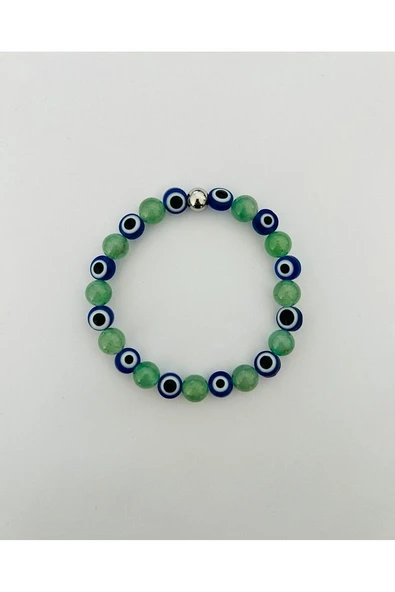 MK TASARIM GERÇEK AVENTURİN TAŞI NAZAR BONCUKLU BİLEKLİK MK.033.002 ürün görseli
