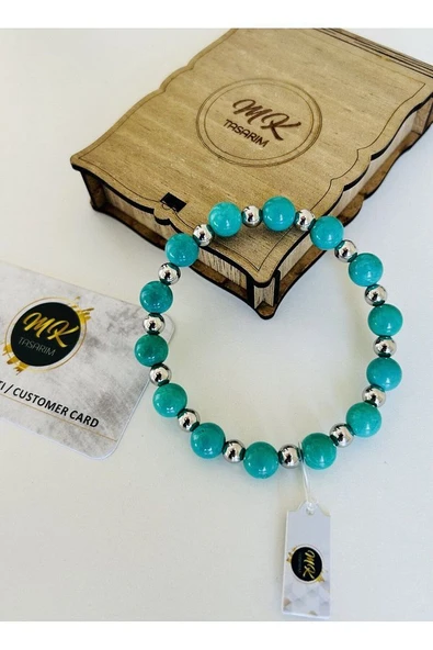 MK TASARIM GERÇEK TURKUAZ TAŞI BİLEKLİK | ÖZEL KUTUSUNDA | MÜŞTERİ KARTLI | MK.016.001 - Resim 2