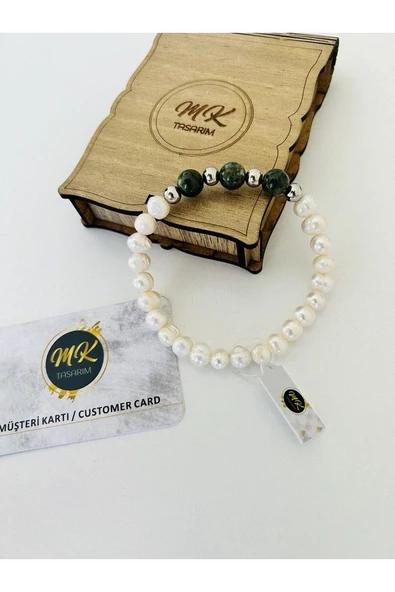 GERÇEK İNCİ YEŞİM TAŞI BİLEKLİK MK.002.006 - Resim 3