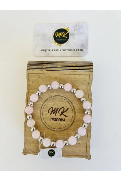 GERÇEK PEMBE KUVARS TAŞI BİLEKLİK | ÖZEL KUTUSUNDA | MÜŞTERİ KARTLI | MK.016.002 ürün görseli