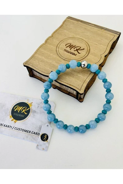 GERÇEK MAVİ KUVARS TURKUAZ TAŞI BİLEKLİK MK.020.005 - Resim 2